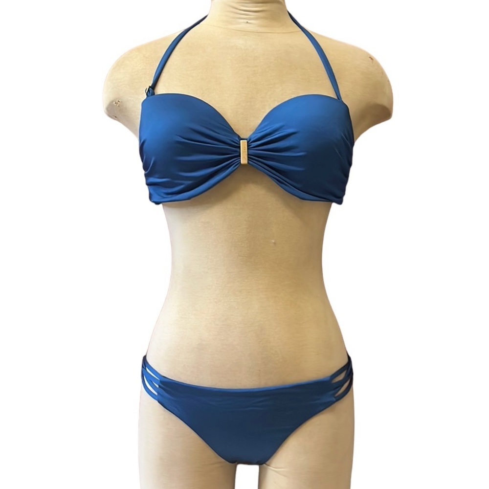 A Che Bikini Swimsuit Bandeau Halter Blue L Large New